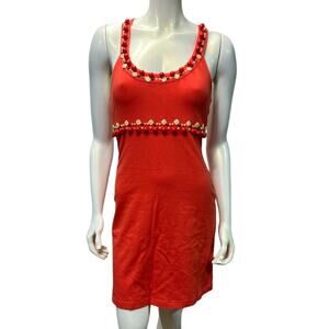MODA International Orange Beaded Empire Waist Tank Dress Racerback Small